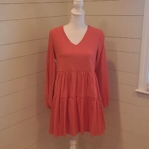 FANCYINN Orange, Long-sleeve  Mini Dress. Size S.  NWT!